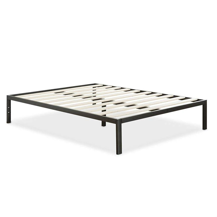 Full Size Modern Black Metal Platform Bed Frame with Wood Slats-0