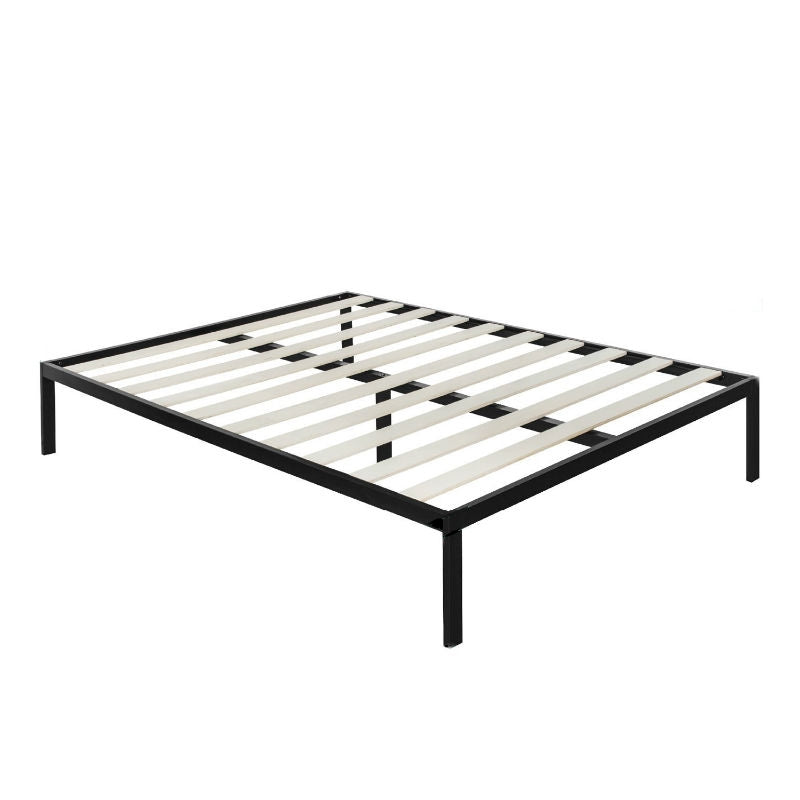 Full Size Modern Black Metal Platform Bed Frame with Wood Slats-2