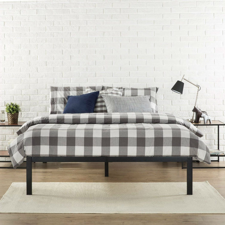 Full Size Modern Black Metal Platform Bed Frame with Wood Slats-3