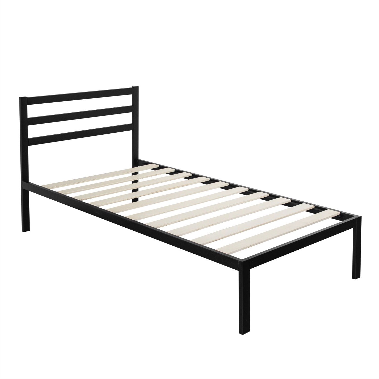 Twin Modern Metal Platform Bed Frame with Headboard and Wood Slats-0