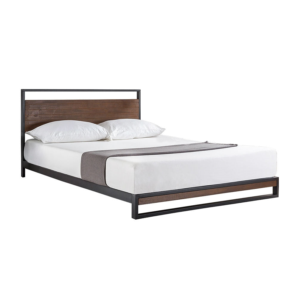 Twin size Metal Wood Platform Bed Frame with Headboard-0