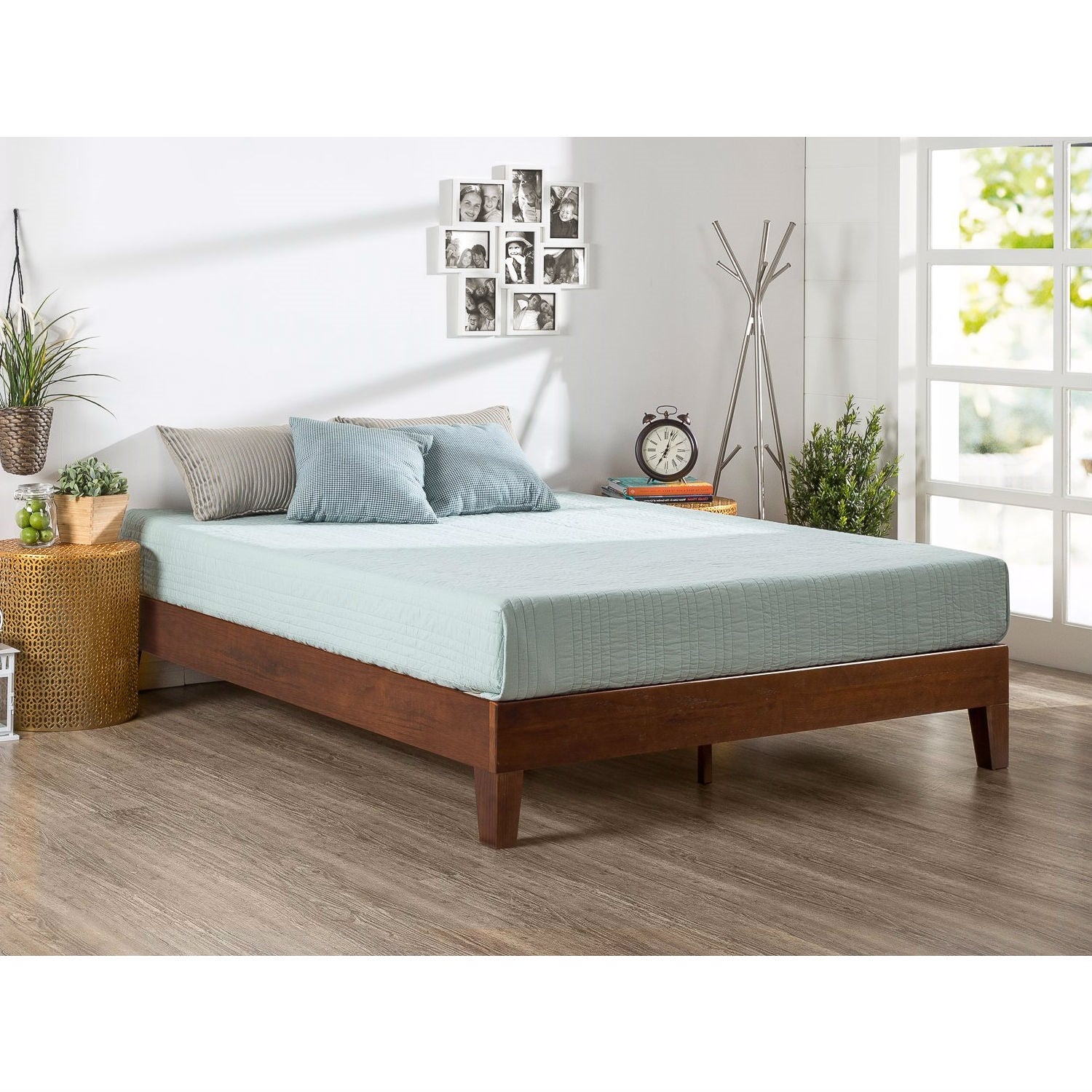 Queen size Modern Low Profile Solid Wood Platform Bed Frame in Espresso-0