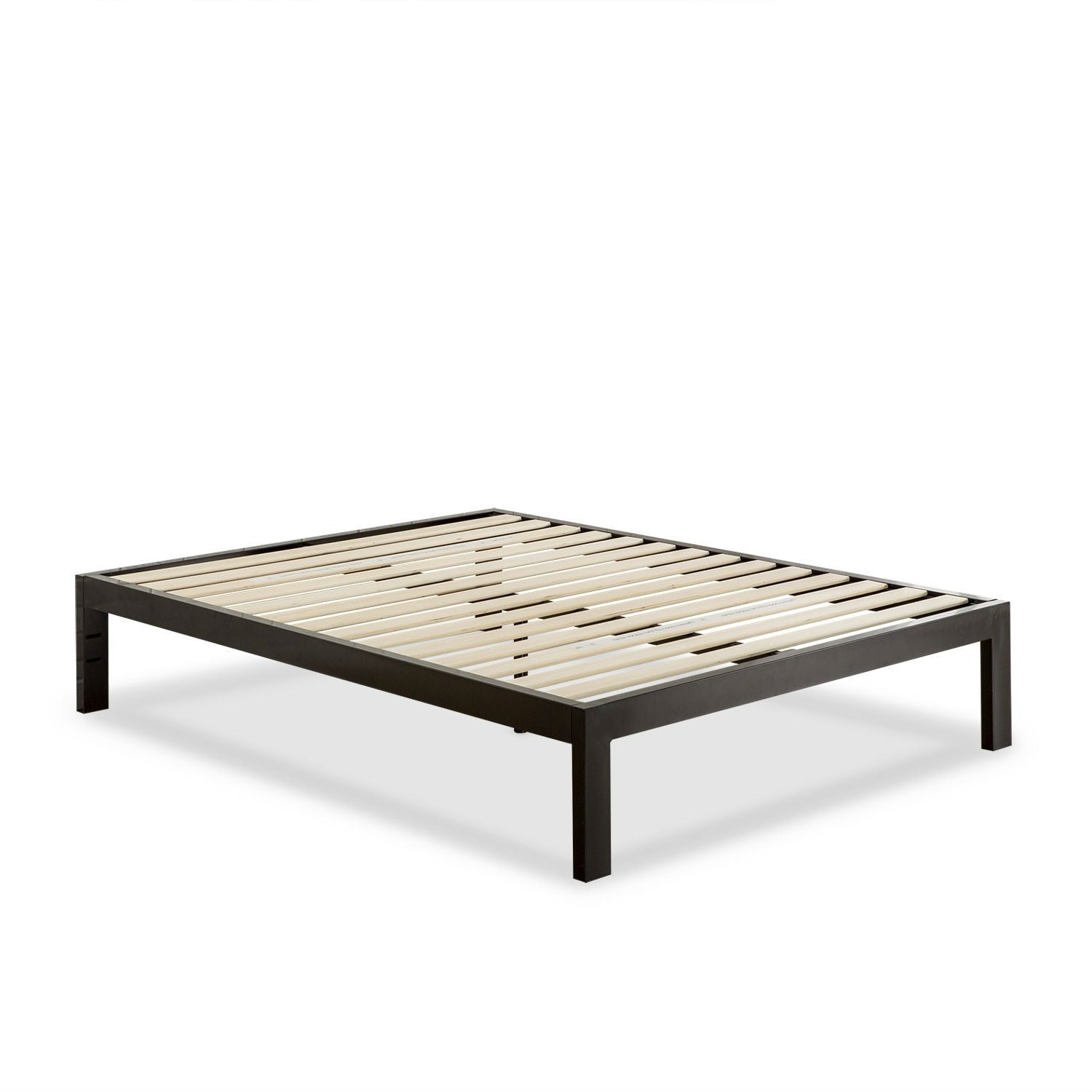 Queen Modern Black Metal Platform Bed Frame with Wood Slats-0