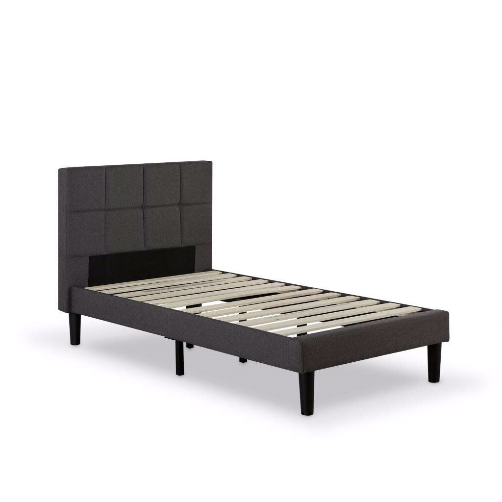 Twin size Classic Grey Fabric Upholstered Platform Bed with Padded Headboard-0