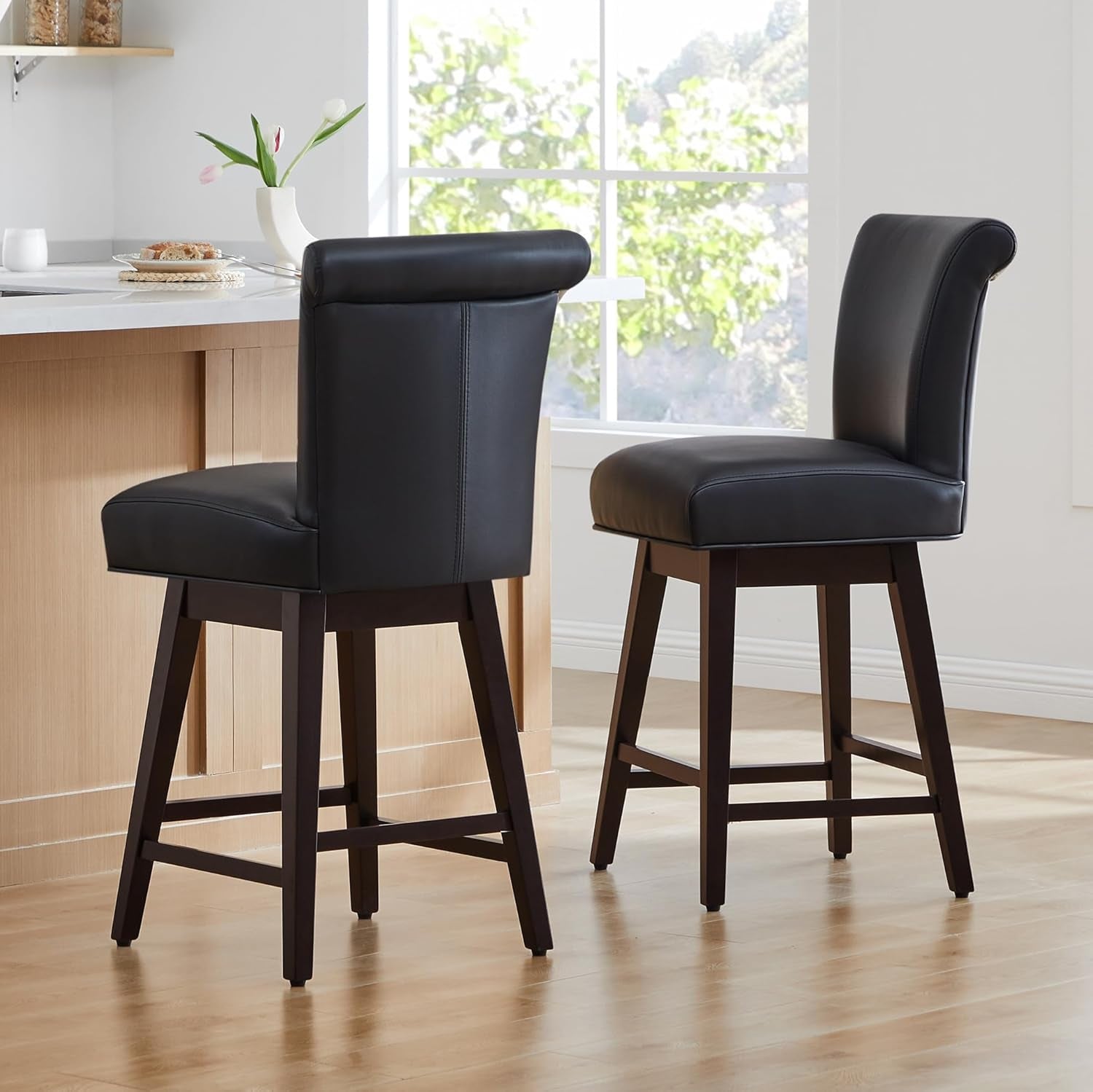 30 Inch Counter Height Swivel Bar Stools Set Of 2 Black