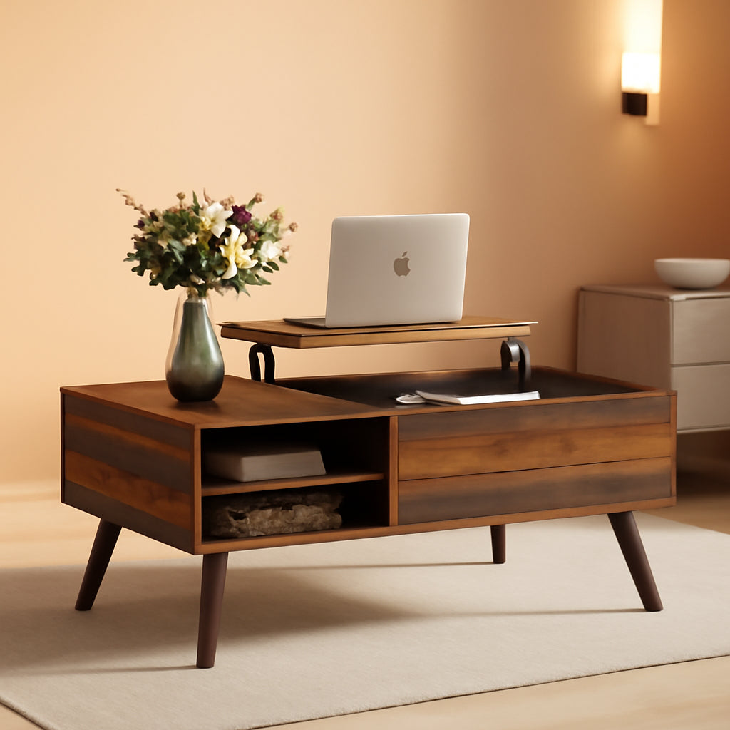 Rustic Brown Lift Top Coffee Table With Built In Storage