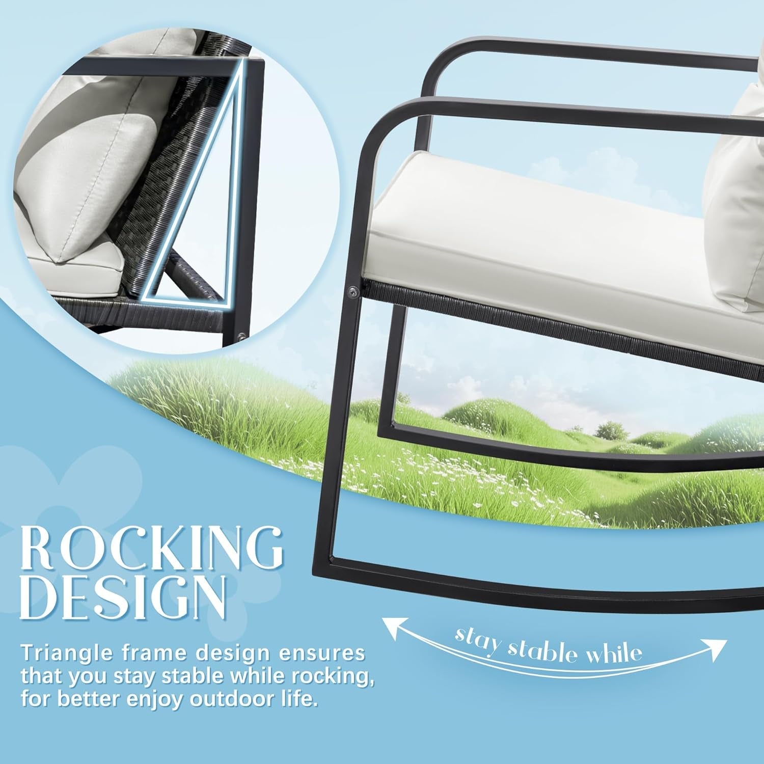 Patio Set 3 Piece White Wicker Rocking With Coffee Table