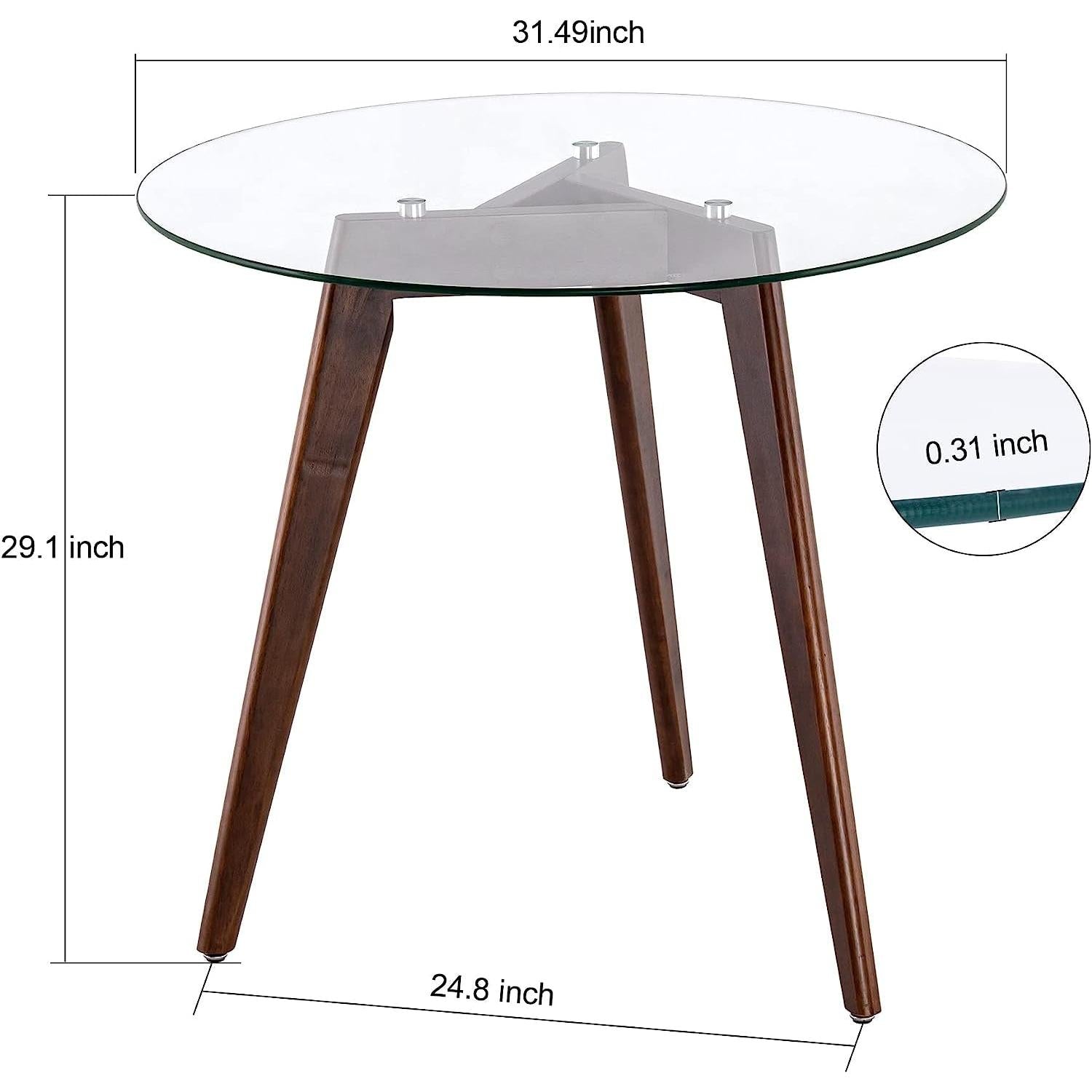 Round Glass Dining Table 31.5 Inch Dark Brown Modern