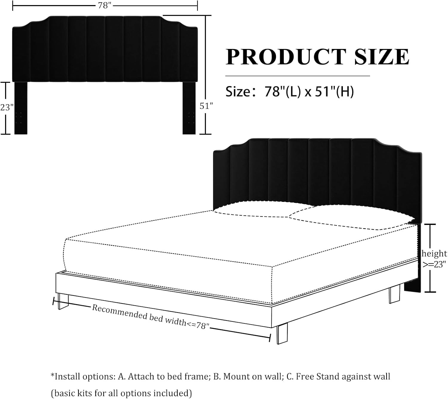 Velvet King Size Wall Mounted Headboard for Adjustable Beds