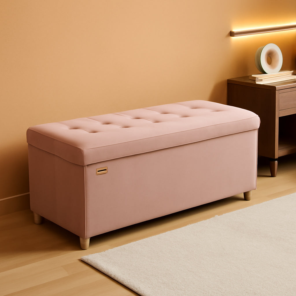 Jelly Pink Velvet Extra Large Storage Ottoman Chest