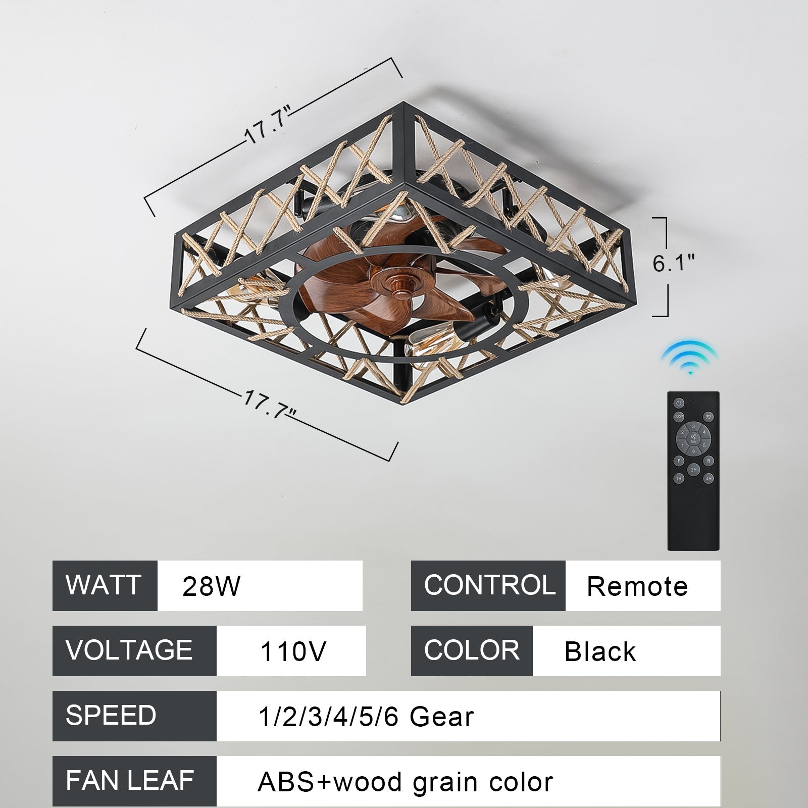 Farmhouse Rustic Ceiling Fan and Remote Control