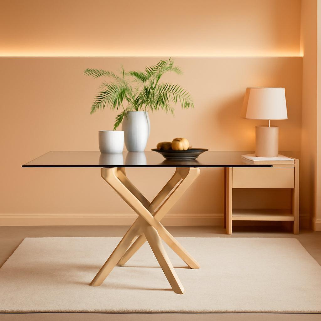 Leonardo Gold Glass Top Dining Table Modern Premium