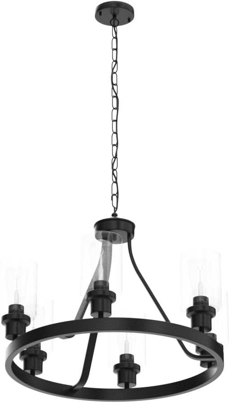 Six Light Farmhouse Black Metal Chandelier Adjustable-3