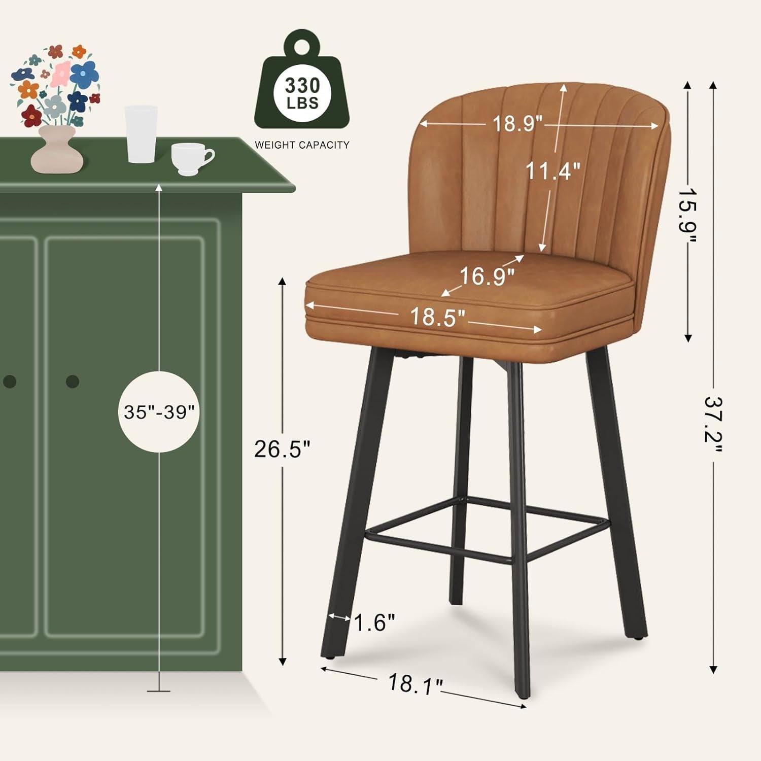 Modern Swivel Bar Stools Set of Four Upholstered Chairs