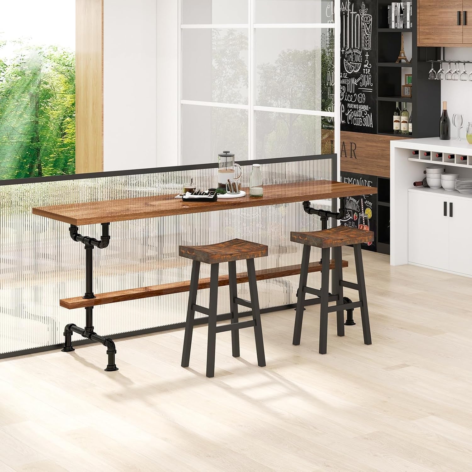 29 Inch Saddle Bar Stools Set Of 2 Rustic Brown Wood Frame Backless