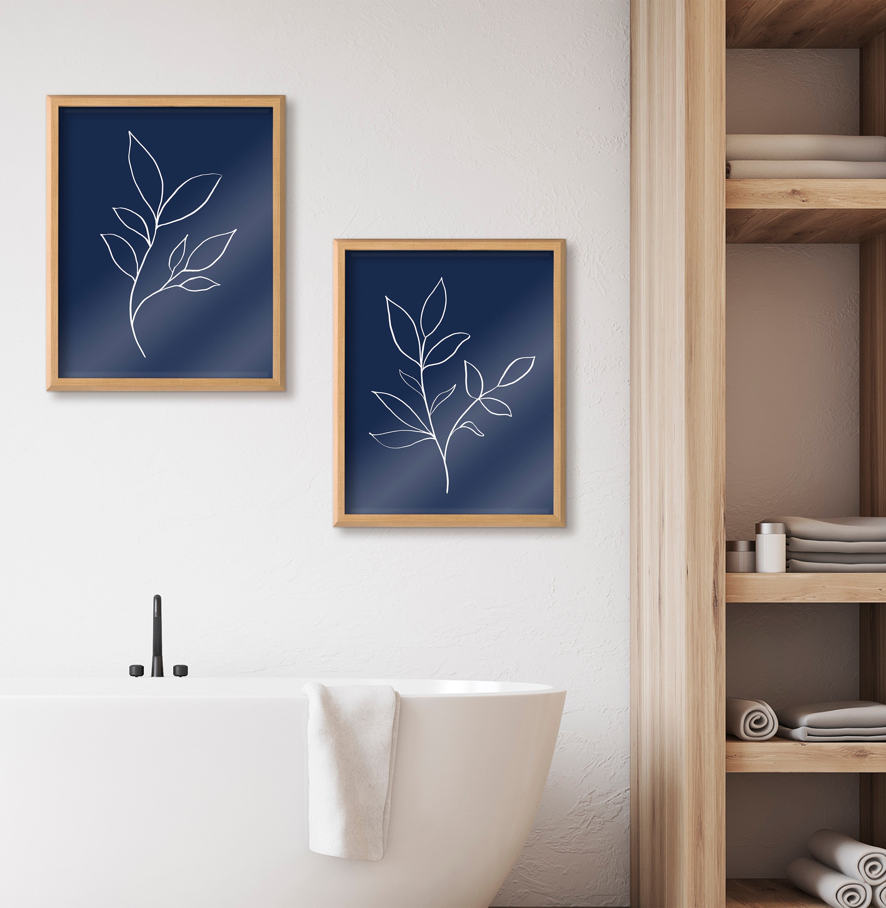 Blake Modern Blue Botanical Line Sketch Print 2 Framed Printed Glass by The Creative Bunch Studio