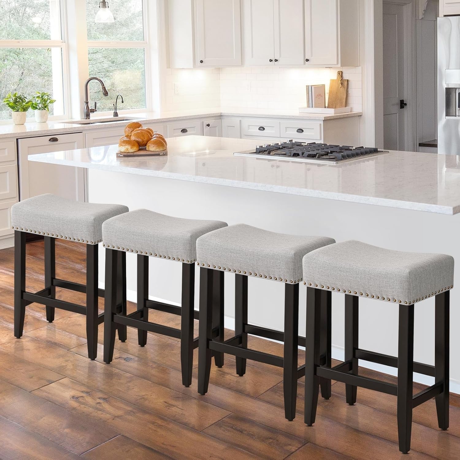 Ergonomic Upholstered Bar Stools Set for Kitchen Island
