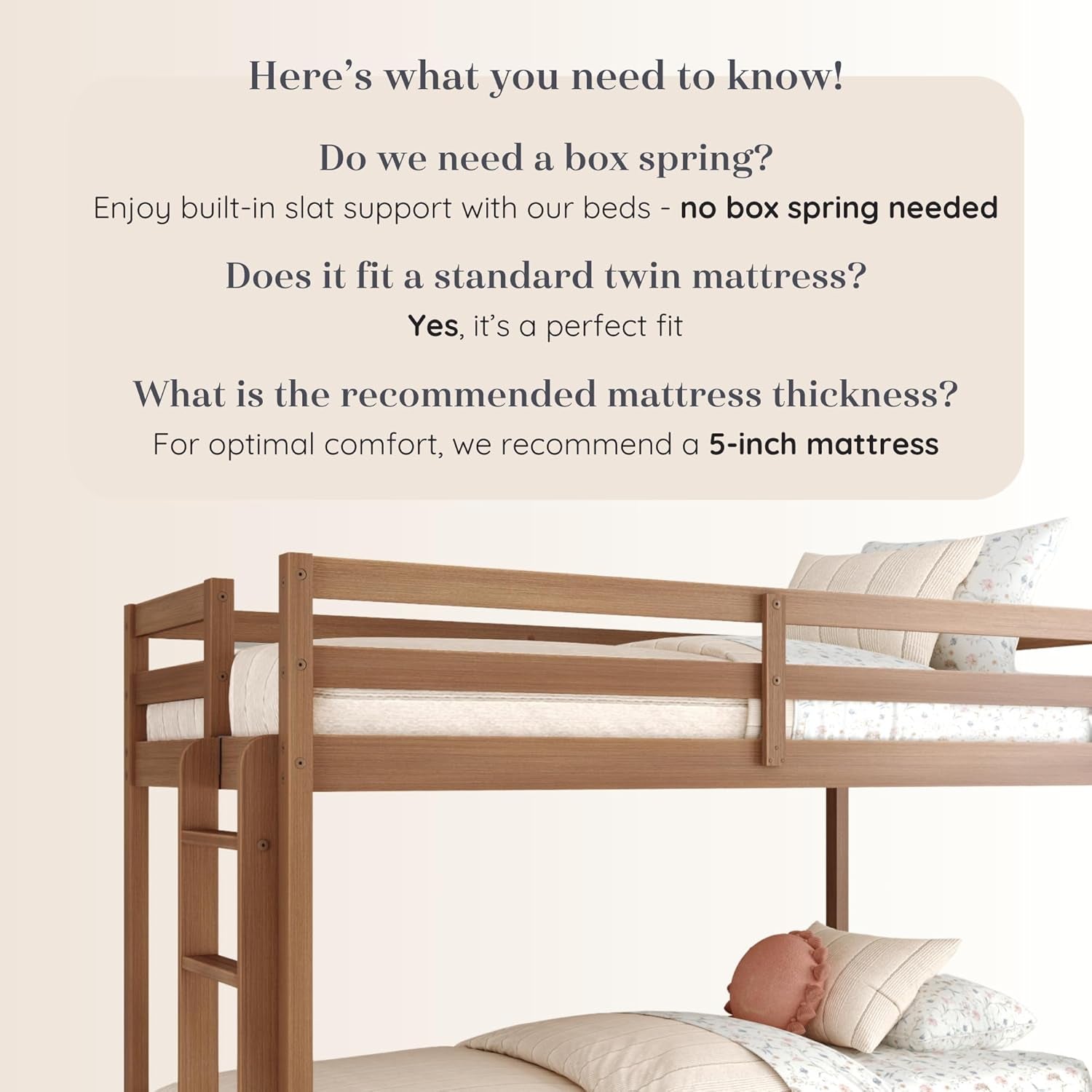 Engineered Wood Twin Over Twin Bunk Bed With Ladder Oak Finish