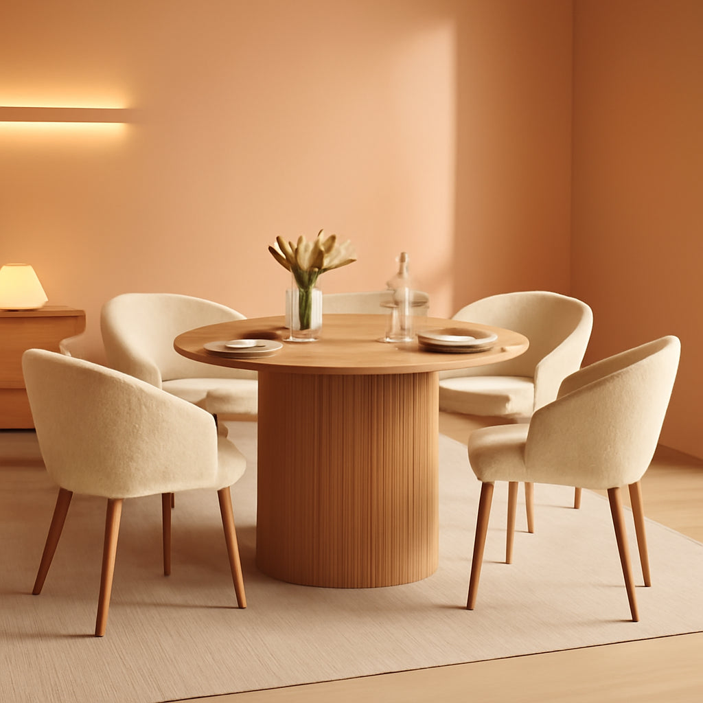 Forty Seven Inch Round Dining Table Oak Finish Chairs