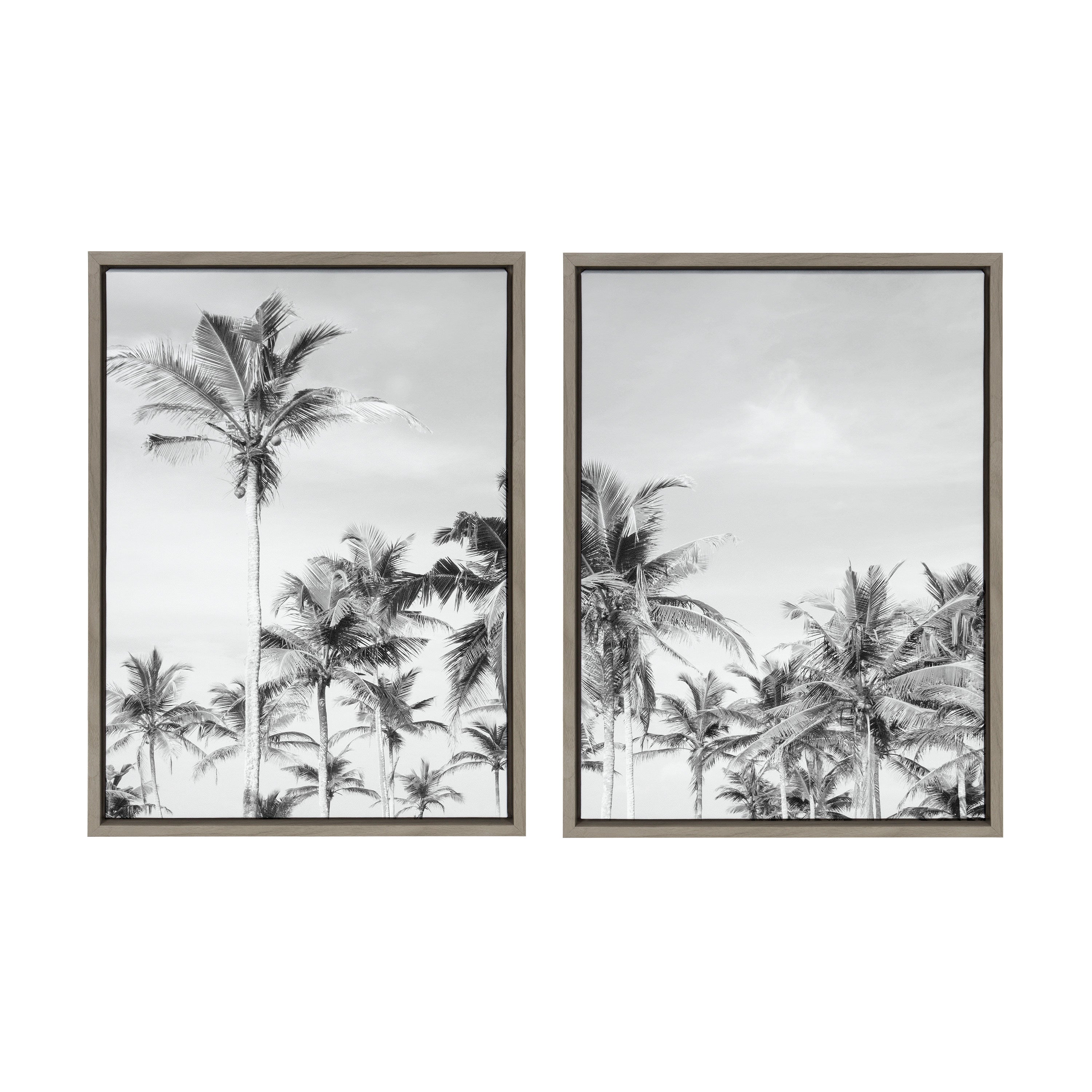 Sylvie Coastal Coconut Palm Tree Beach BW Framed Canvas Set by The Creative Bunch Studio