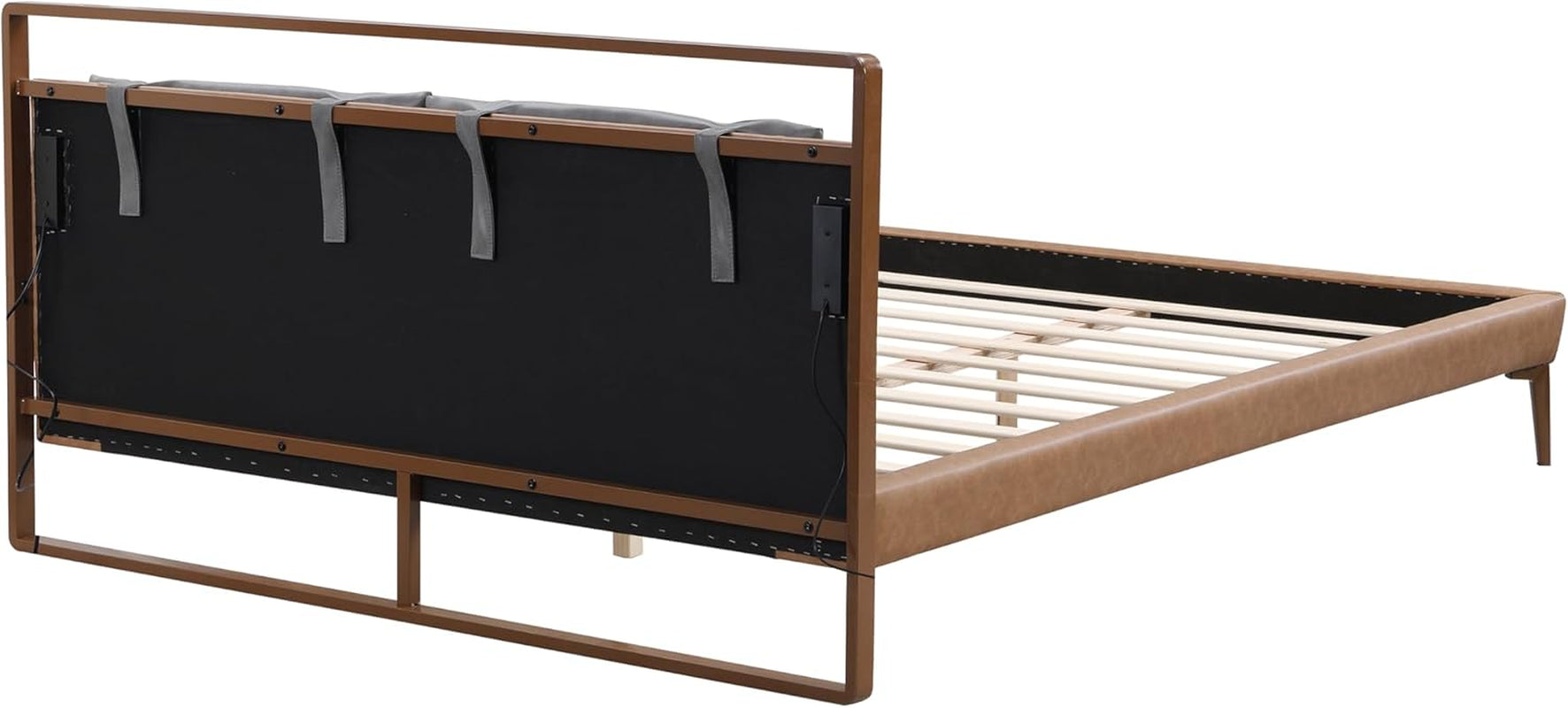 Brown Upholstered Bed Frame With Integrated Night Lights