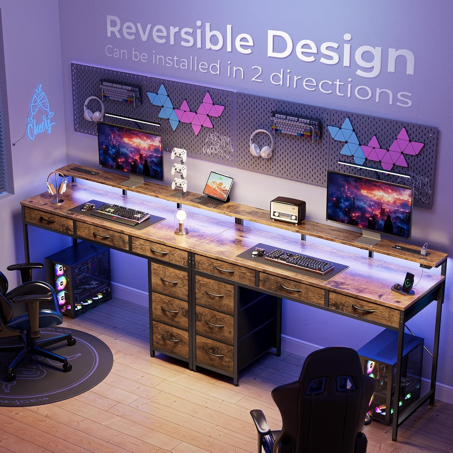 47Inch Gaming Desk With Led Lights For Home Office