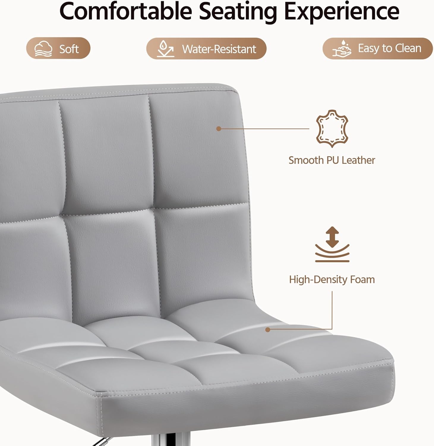 Bar Stools 2 Pack Adjustable Gray PU Leather Counter Height