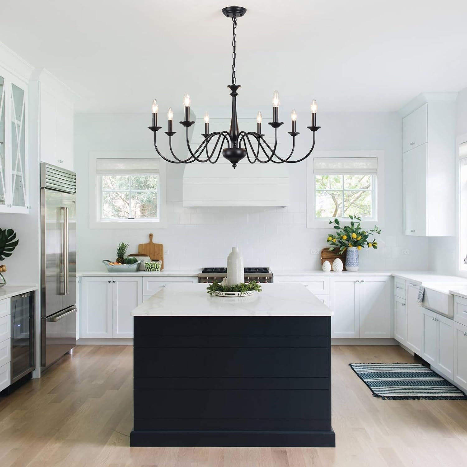 Black Eight Light Farmhouse Chandelier Ceiling Fixture-2