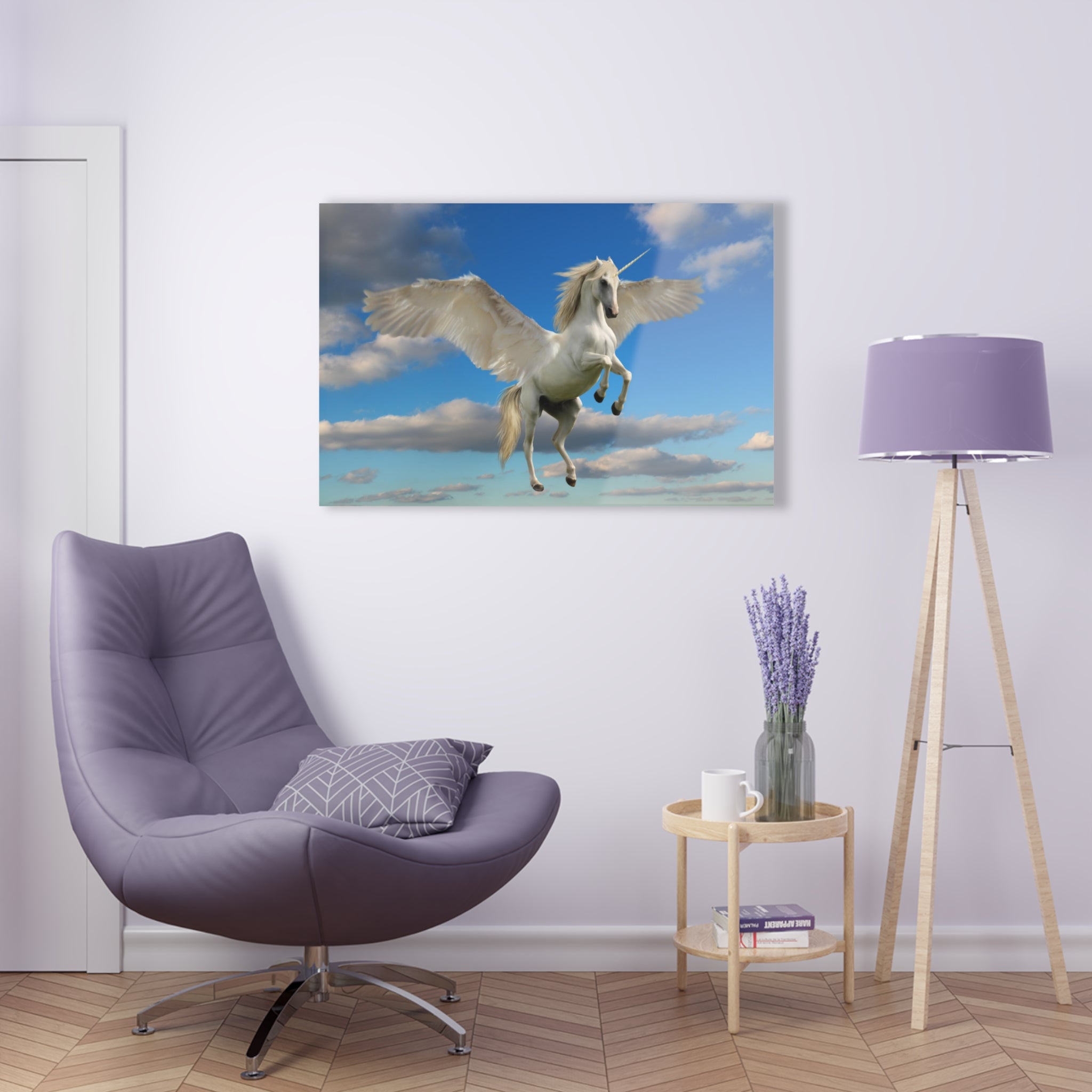 Heavenly horse pegasus, fantasy animals, glass wall art