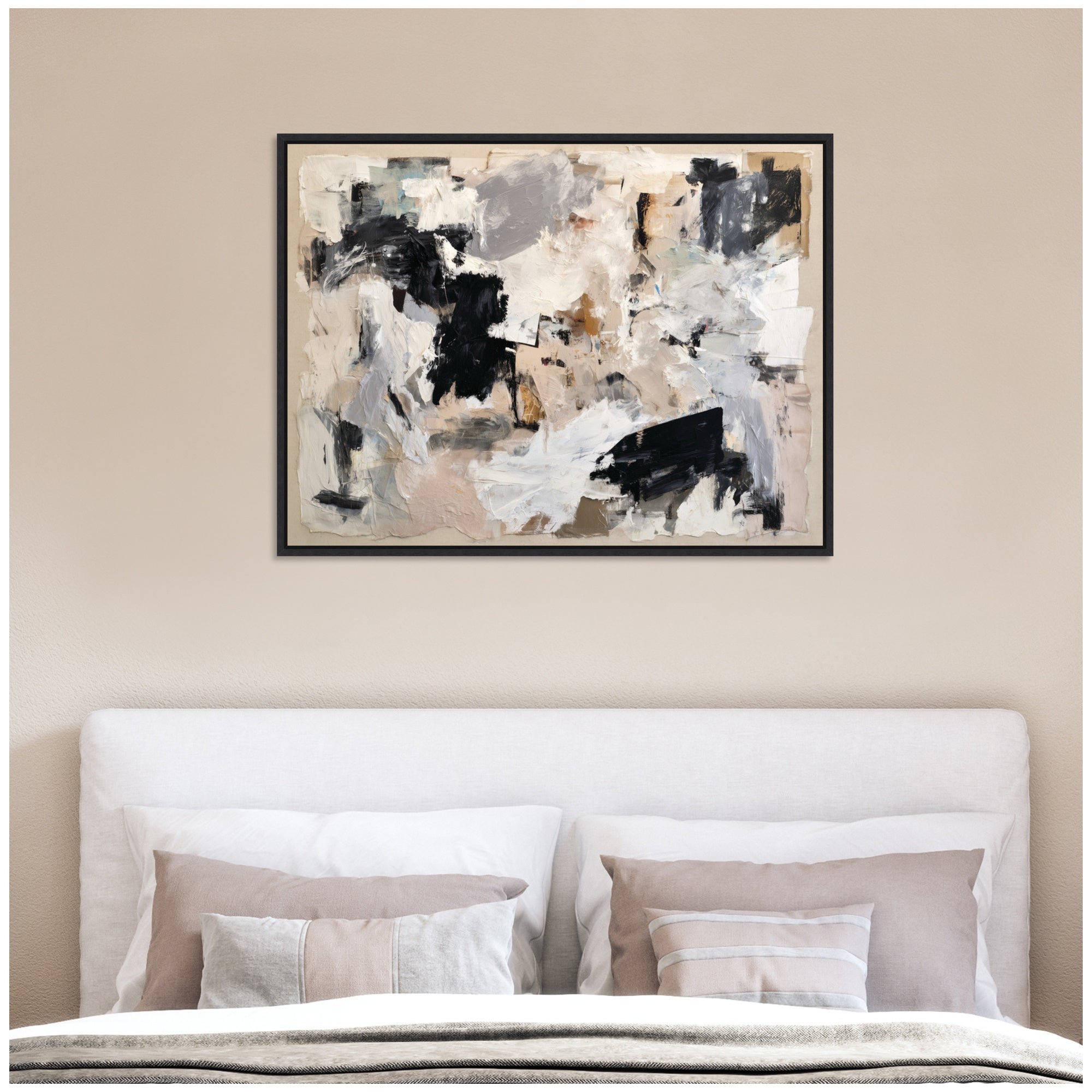 Expressive Tonal Neutral Abstract by The Creative Bunch Studio Framed Canvas Wall Art Print