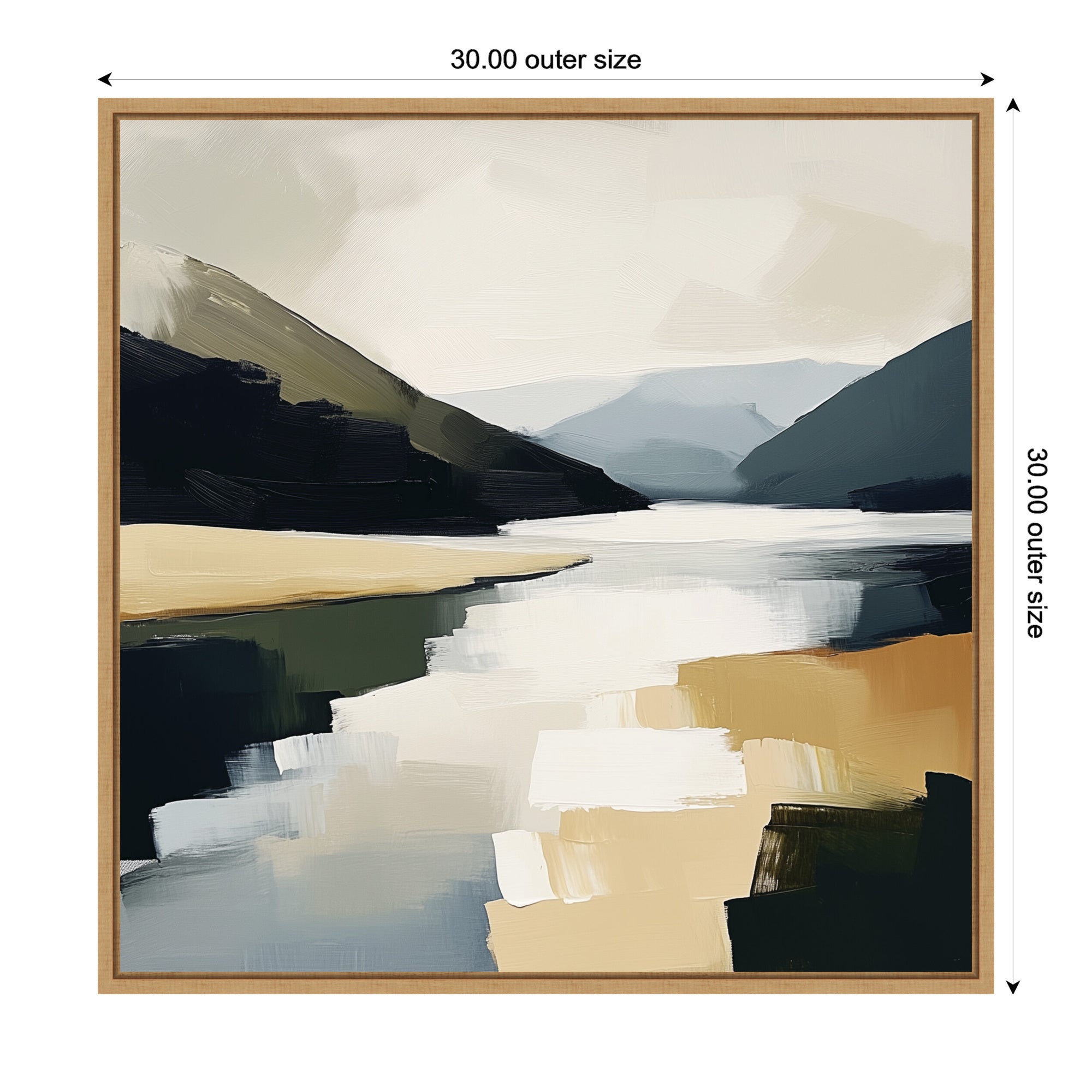 Sylvie Mountain Lake Modern Abstract Landscape Framed Canvas by The Creative Bunch Studio