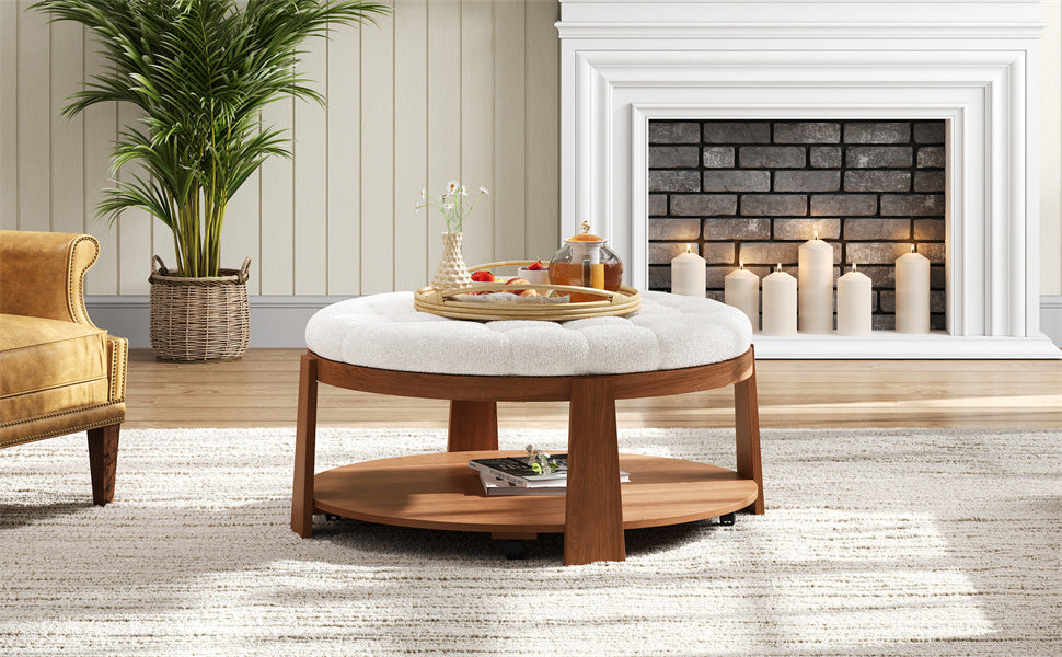Modern Large Round Ottoman Coffee Table 2-Tier