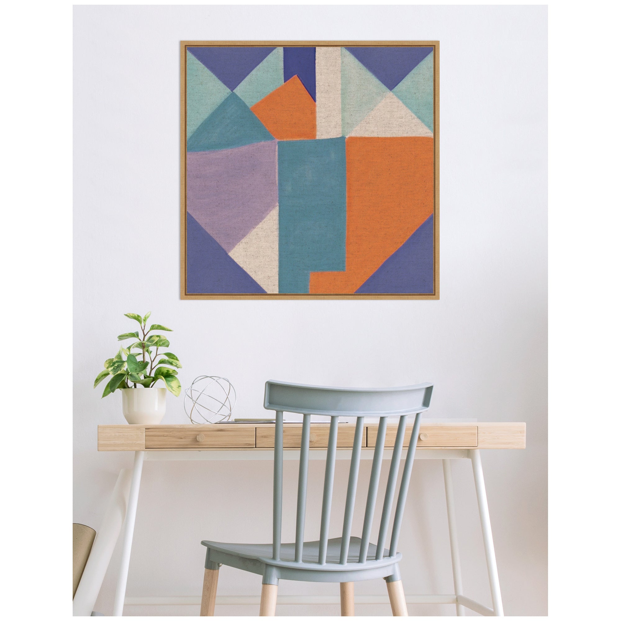 Sylvie Painterly Soft Geometric Shapes Neutral Linen Framed Canvas by The Creative Bunch Studio