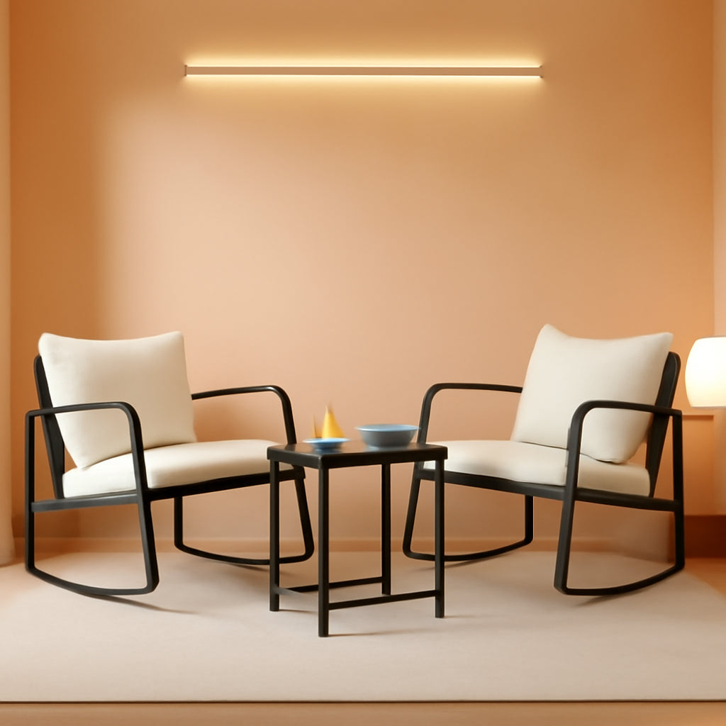 Patio Set 3 Piece White Wicker Rocking With Coffee Table