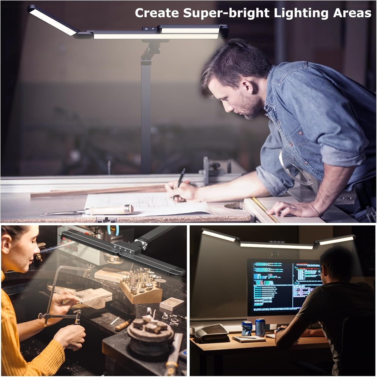 LED Desk Lamp With Clamp Stepless Dimming Home Office