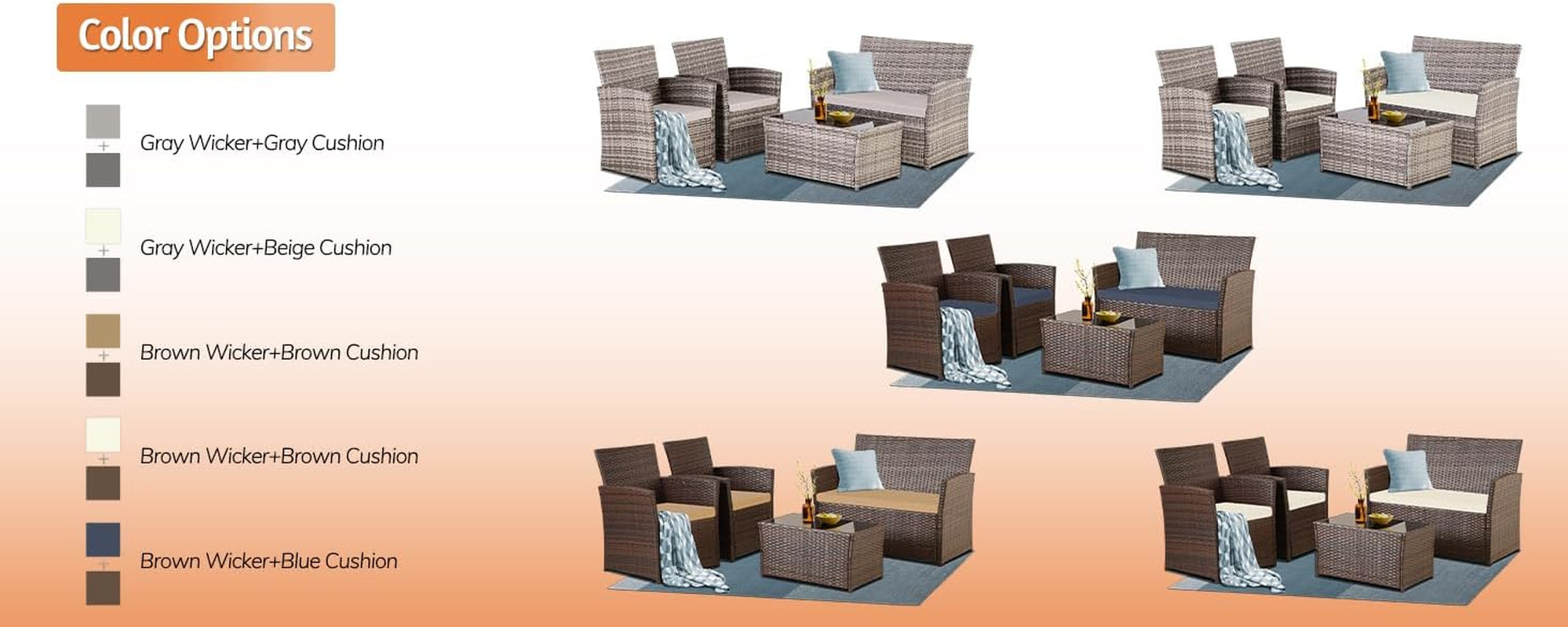 4 Piece Outdoor Patio Furniture Set Wicker Sofa With Coffee Table Gray Cushions