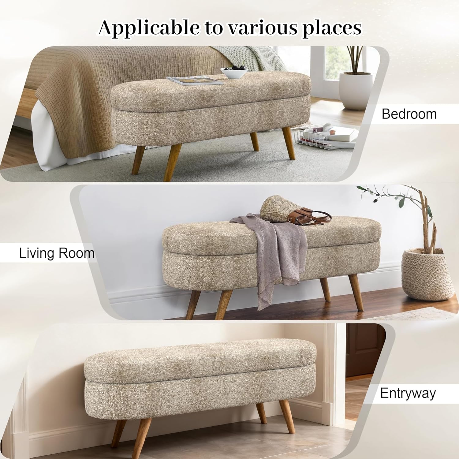 43-Inch Upholstered Storage Ottoman Bench With Hinge