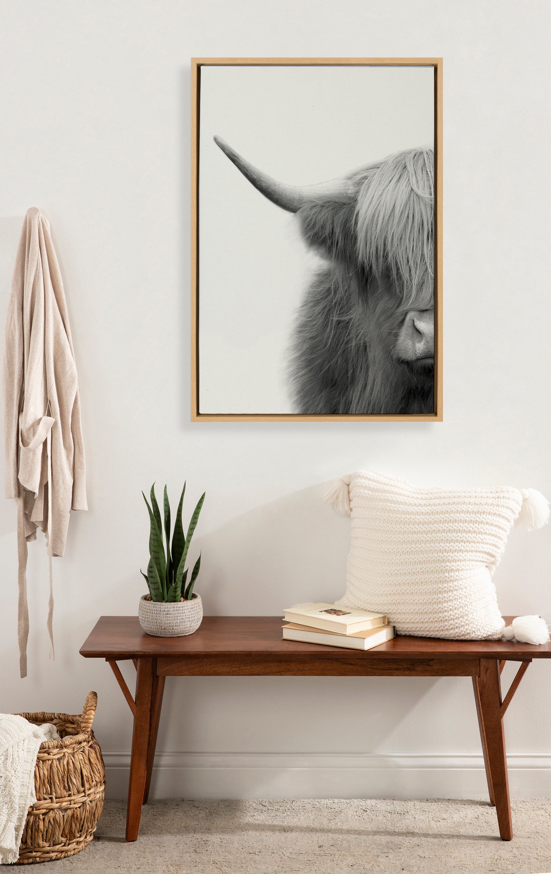 Sylvie Hey Dude Highland Cow Crop Framed Canvas by The Creative Bunch Studio