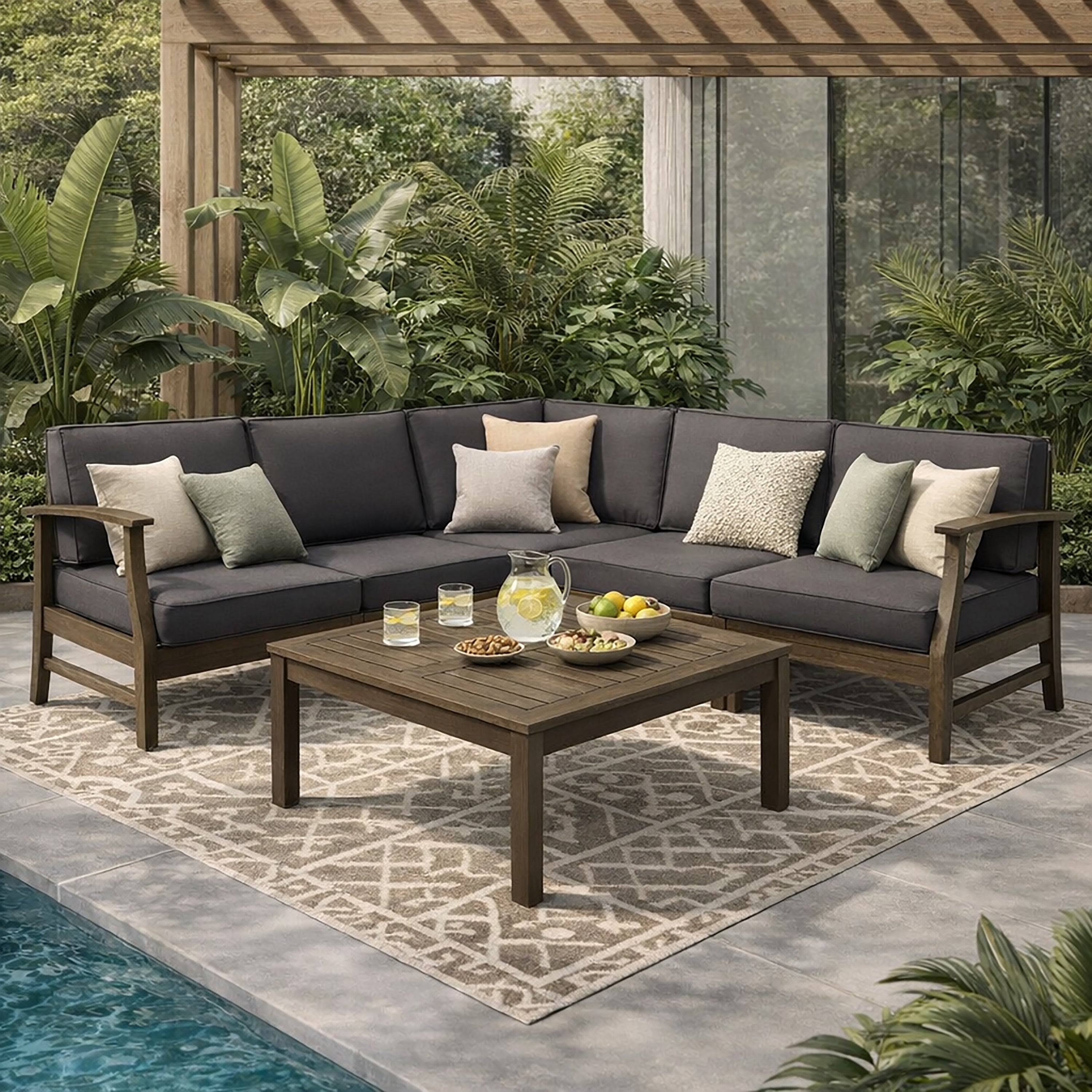 Perla 6-Piece Outdoor Sofa Set, Dark Grey