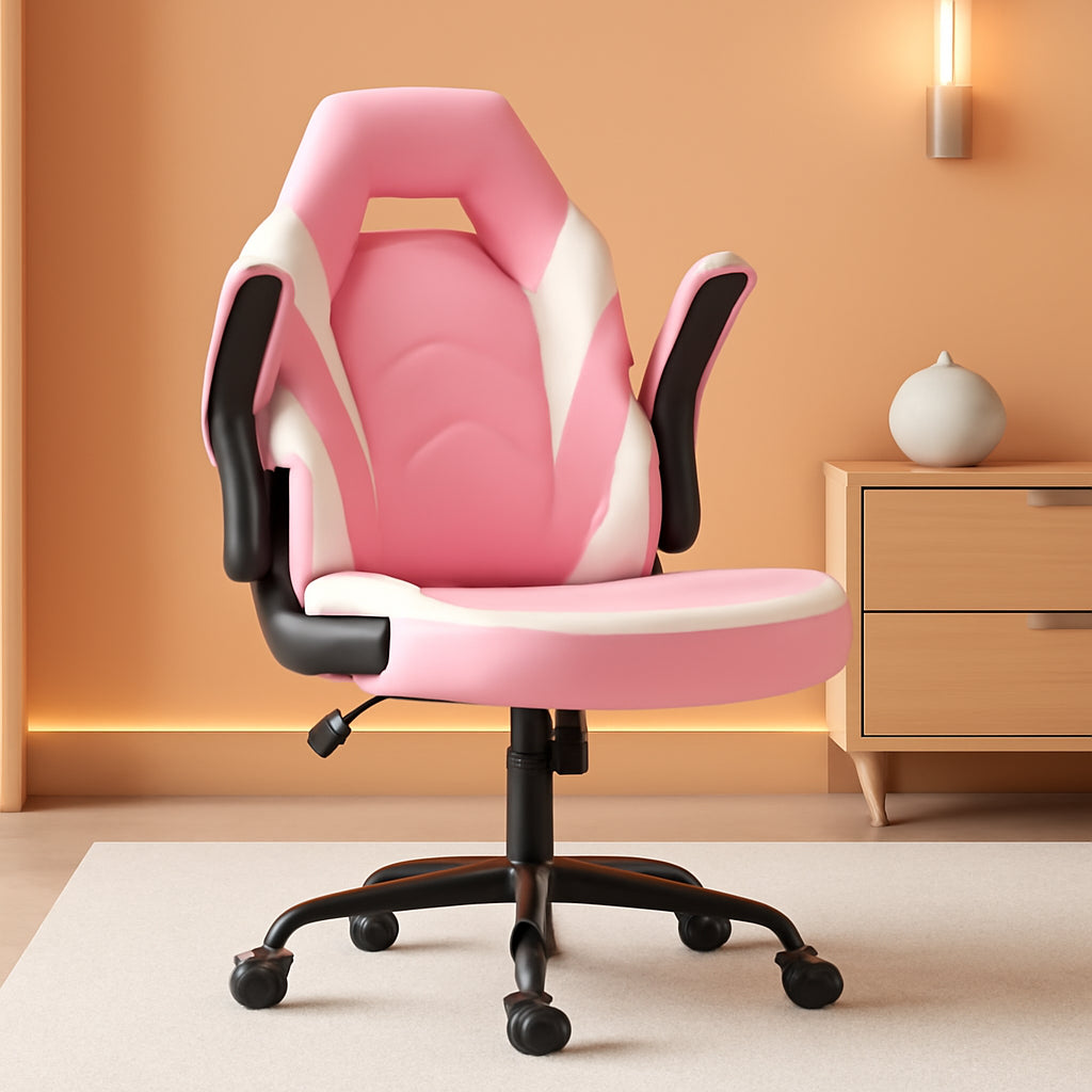 Pink Ergonomic Gaming Desk Chair With Adjustable Armrests