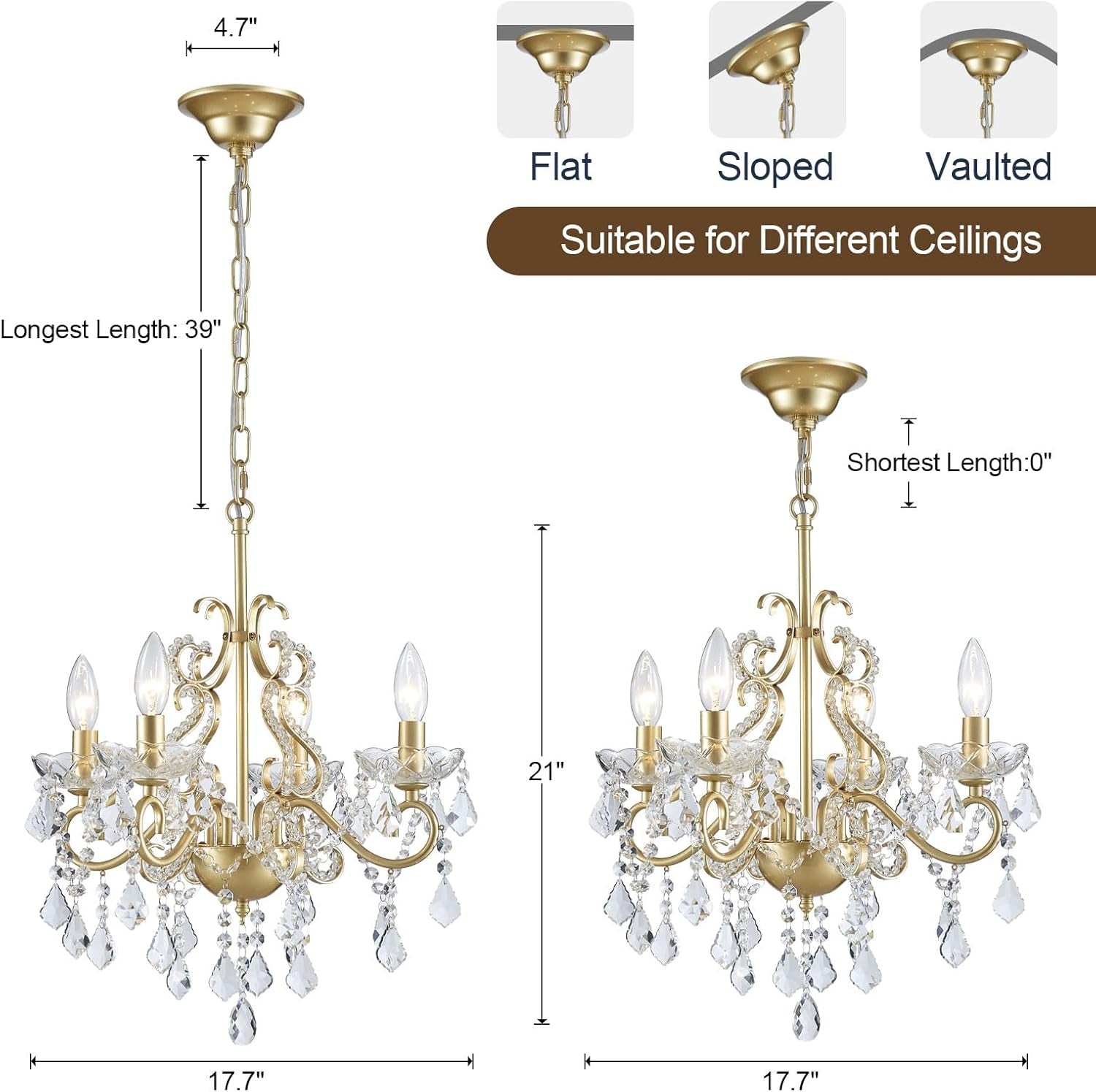 Modern K9 Crystal Chandelier 4 Light Gold Pendant Ceiling-4