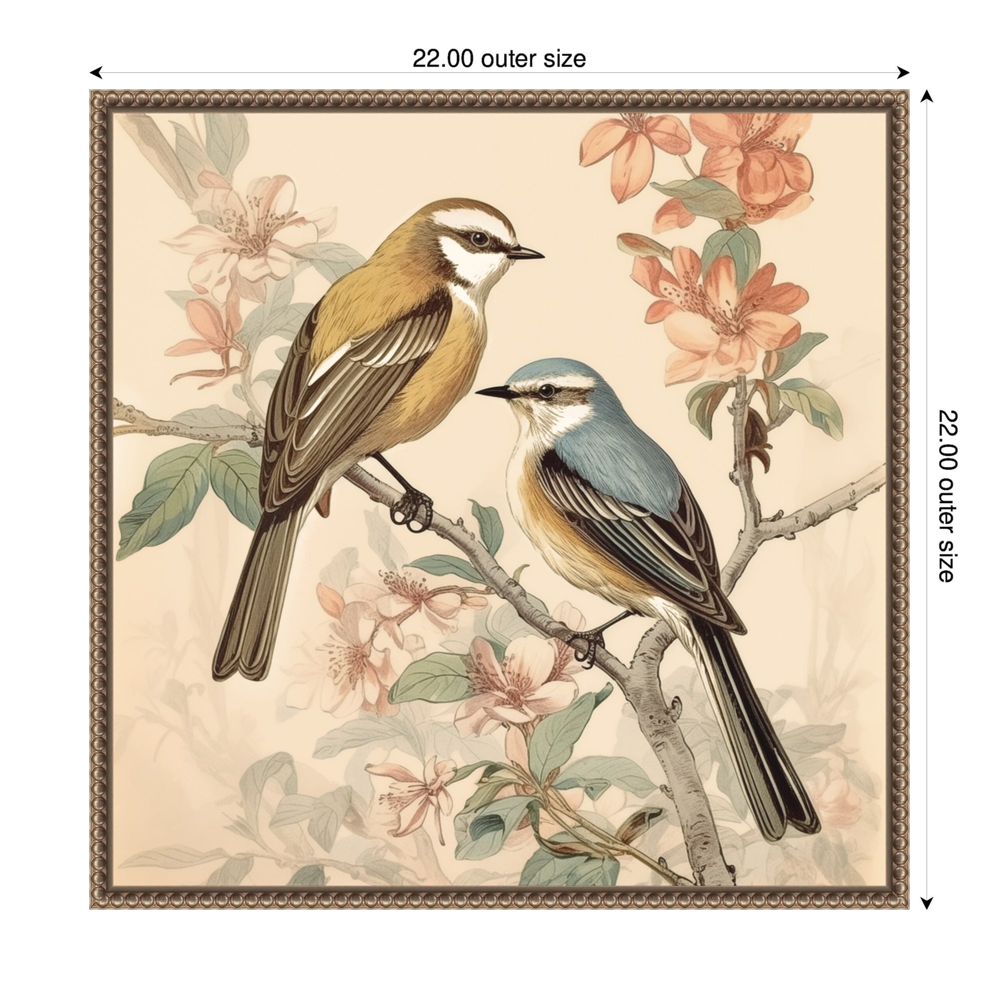 Sylvie Vintage Style Birds and Botanicals Framed Canvas by The Creative Bunch Studio