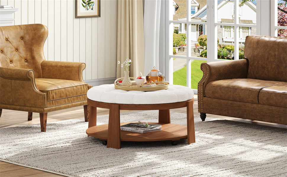 Modern Large Round Ottoman Coffee Table 2-Tier