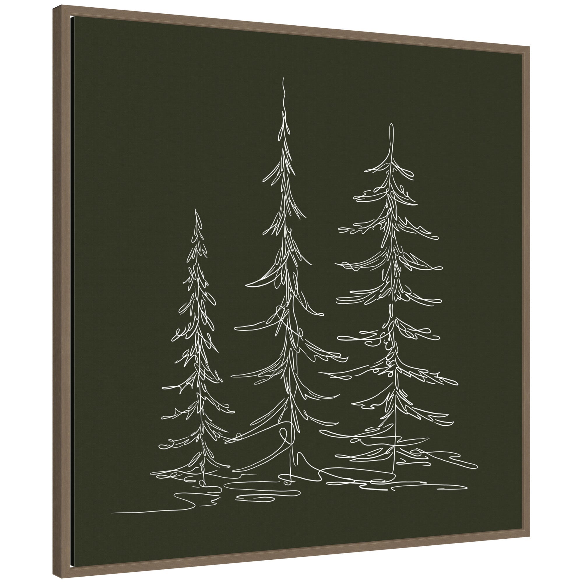 Sylvie Framed Canvas Minimalist Evergreen Trees Sketch Green by The Creative Bunch Studio