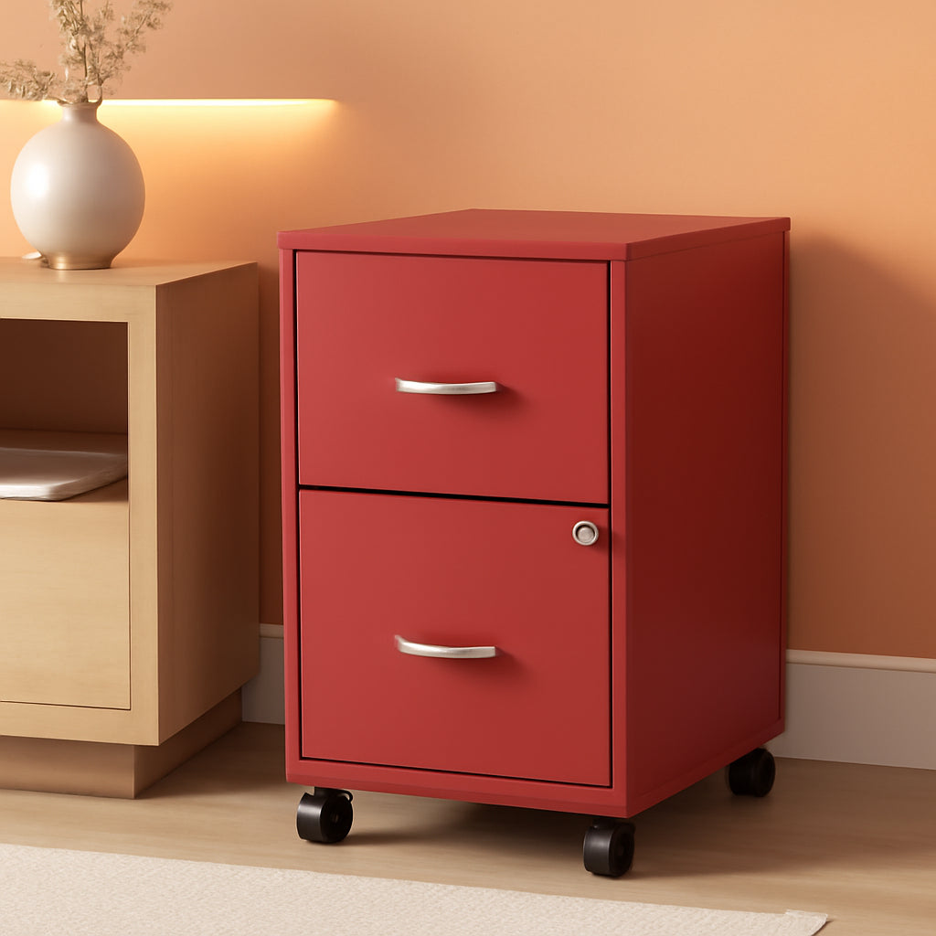 Red Mobile File Cabinet With 2 Locking Drawers 18 Inch