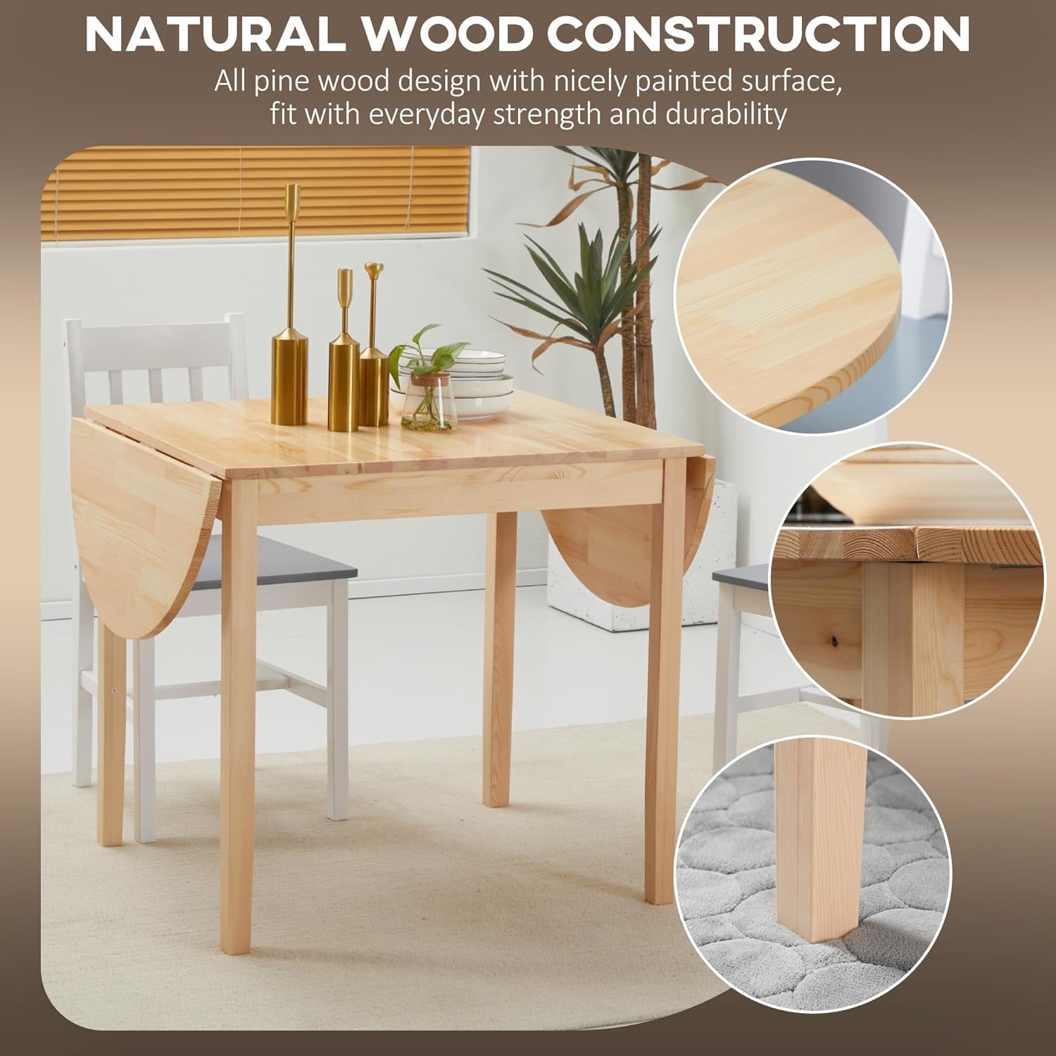 55 Inch Solid Pine Dropleaf Dining Table Expandable