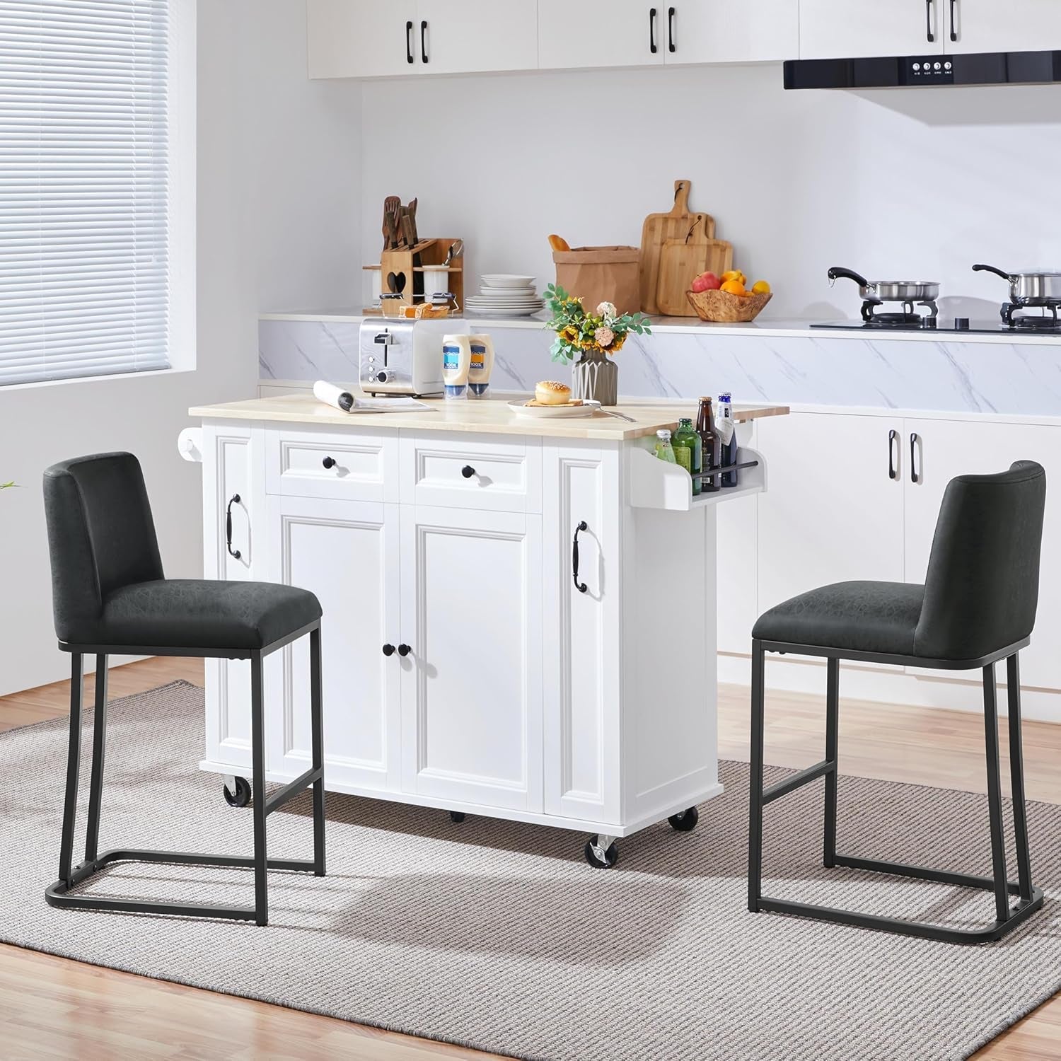 24 Inch Dark Gray Leather Counter Height Bar Stools Set 2