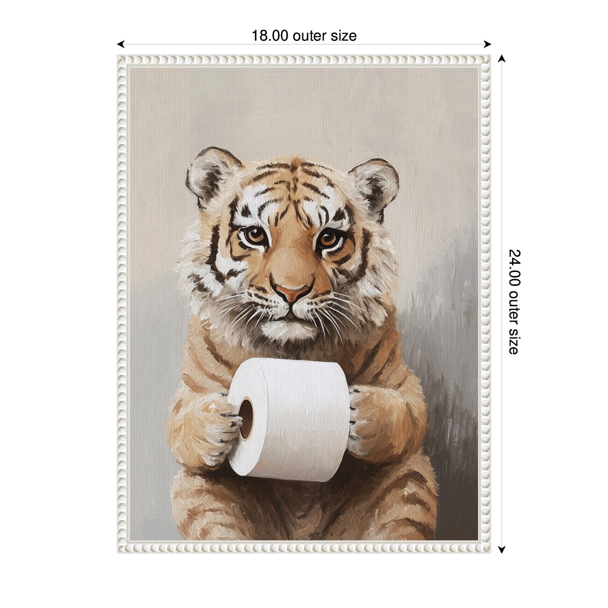 Sylvie Tiger Cub Holding Toilet Paper Roll Bathroom Art Framed Canvas by The Creative Bunch Studio