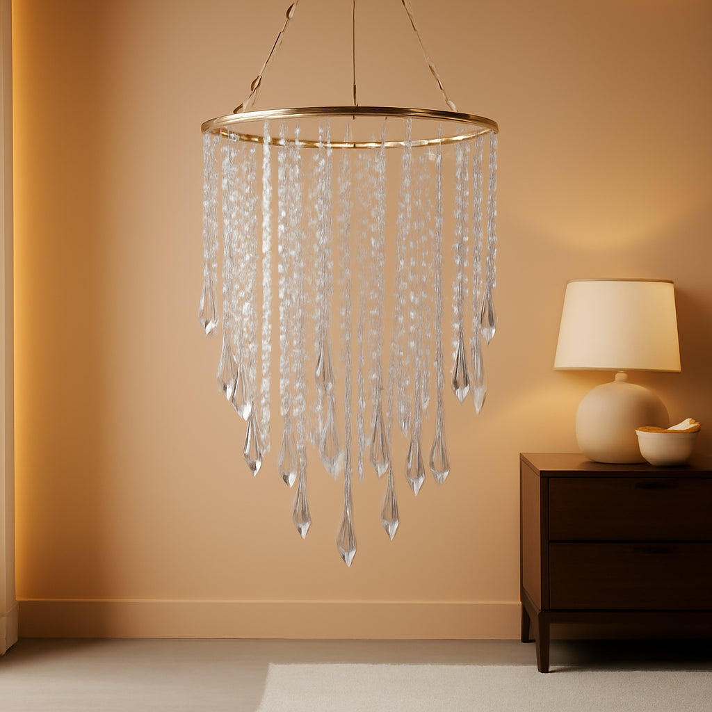 Acrylic Beaded Chandelier Pendant Light Fixture Gold-0