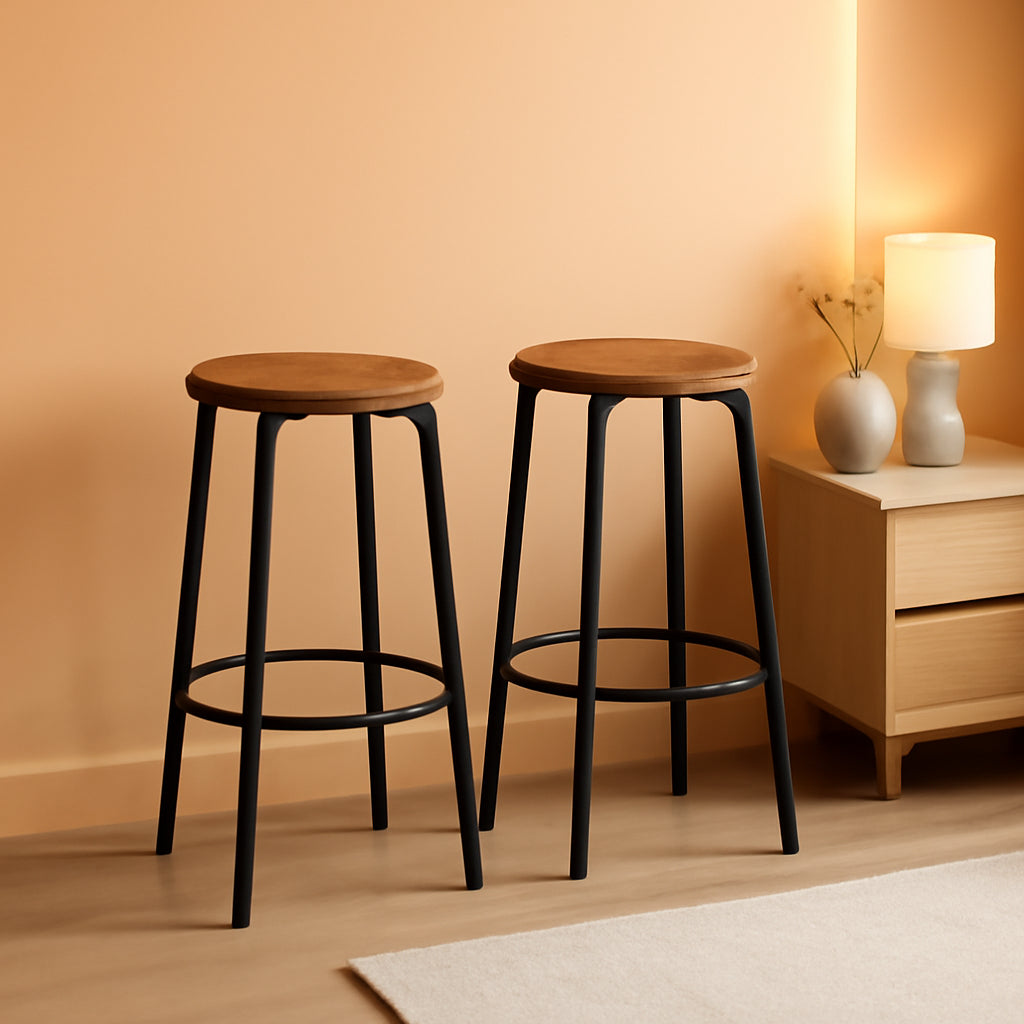 Bar Height Stools Set Of 2 With Footrest Rustic Brown